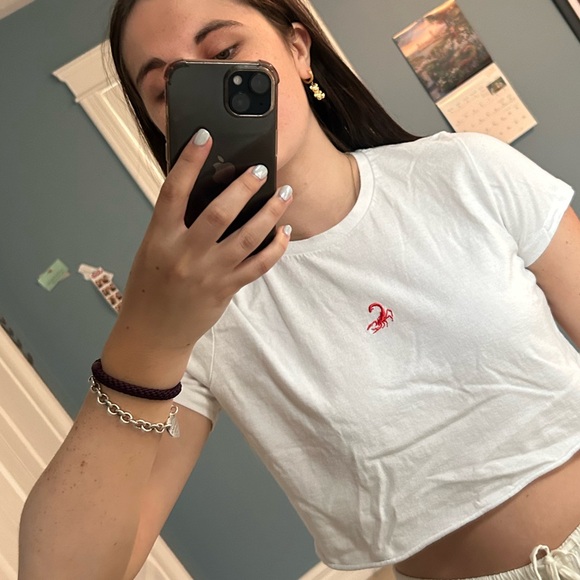 Top Shop cropped white tee with lobster - Picture 1 of 5